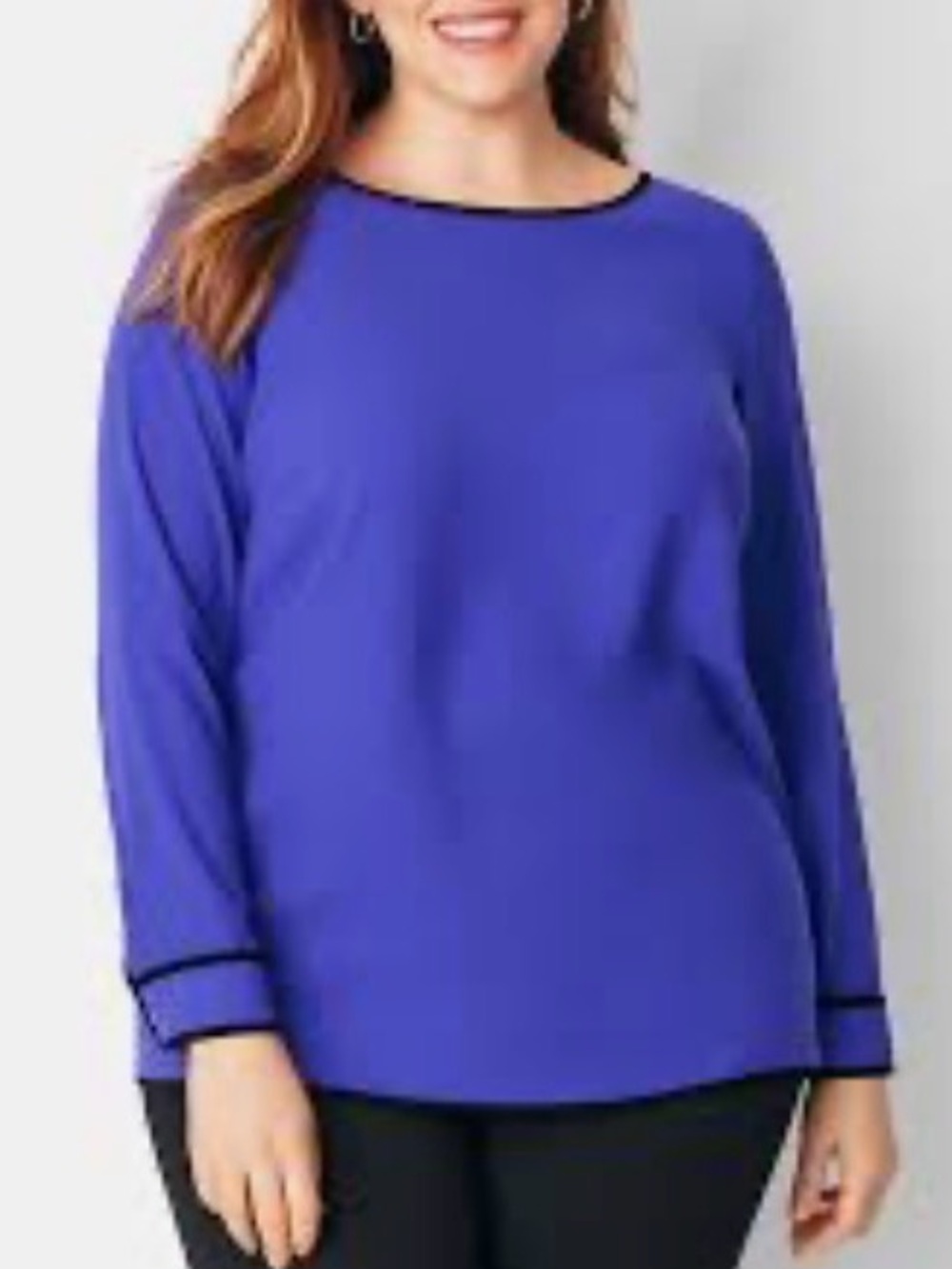 Talbots Purple Black Blouse NWT Top 3/4 Cuffed Sleeves Size L Petite Career